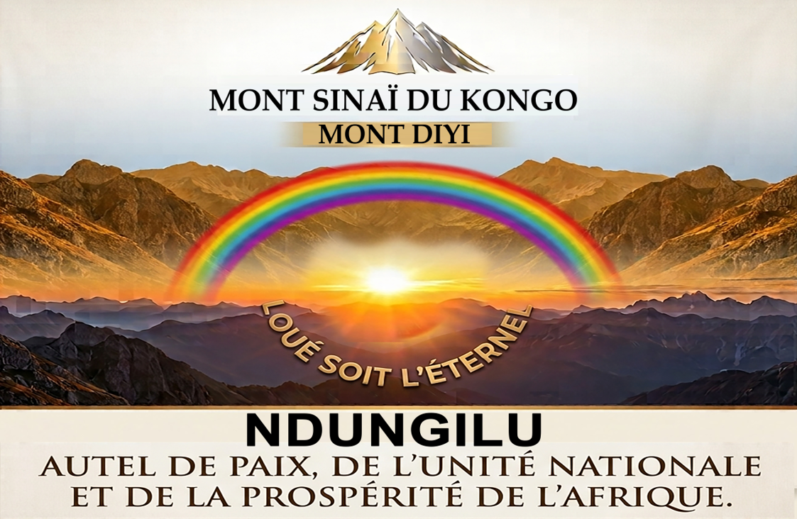 Mont Sinaï du Kongo, Mont Diyi : lever de soleil et arc-en-ciel sur les montagnes